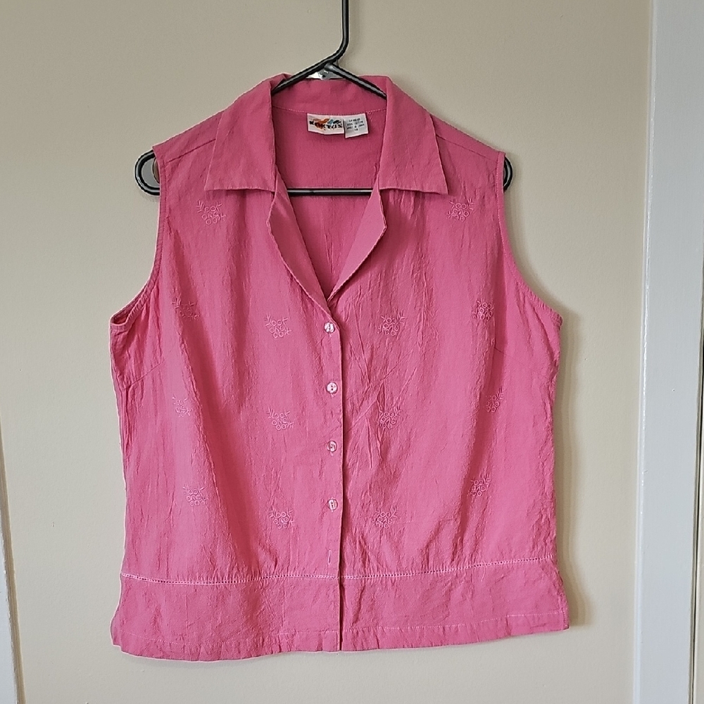 Vintage Kactus Pink Button Up Collard Vest Top